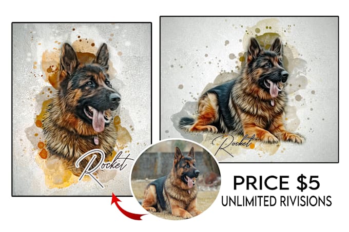 Bestseller - draw amazing digital painting portrait watercolor your pets