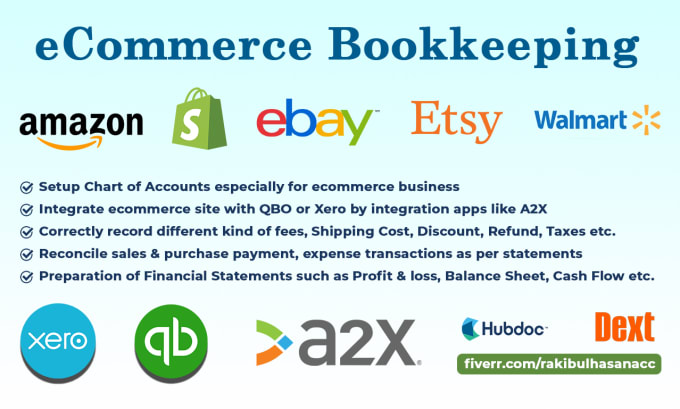 Gig Preview - Do ecommerce bookkeeping for amazon, shopify, ebay in quickbooks online or xero