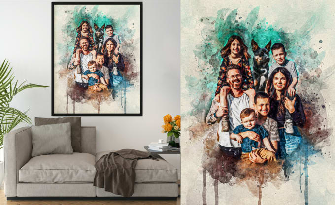 Gig Preview - Draw a family portrait with digital watercolor painting