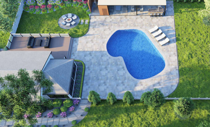 Gig Preview - Design backyard garden swimming pool patio deck 3d realistic landscape render