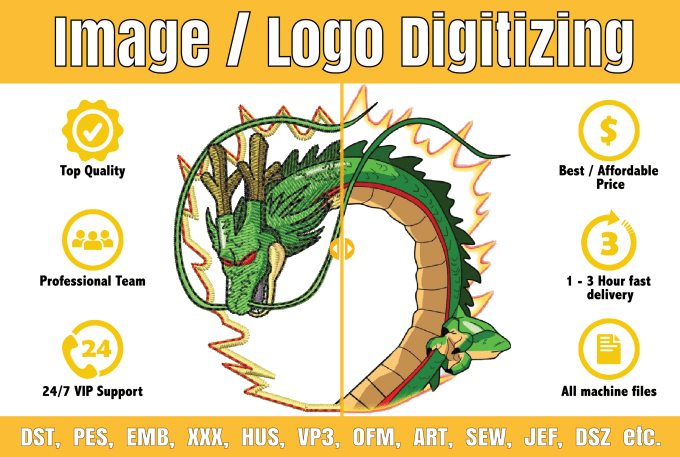 Gig Preview - Do embroidery digitizing, 3d puff, digitize logo into dst, pes, emb