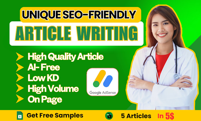 Gig Preview - Write 40 unique SEO friendly articles for google adsense approval