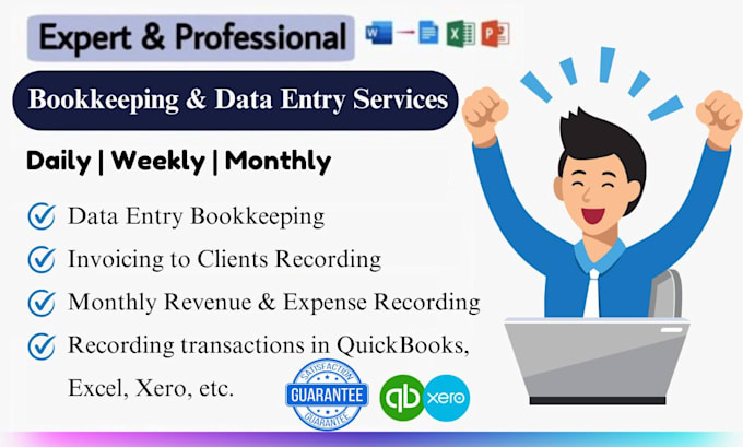 Gig Preview - Record monthly income and expense, bookkeeping, data entry, using excel, qbo