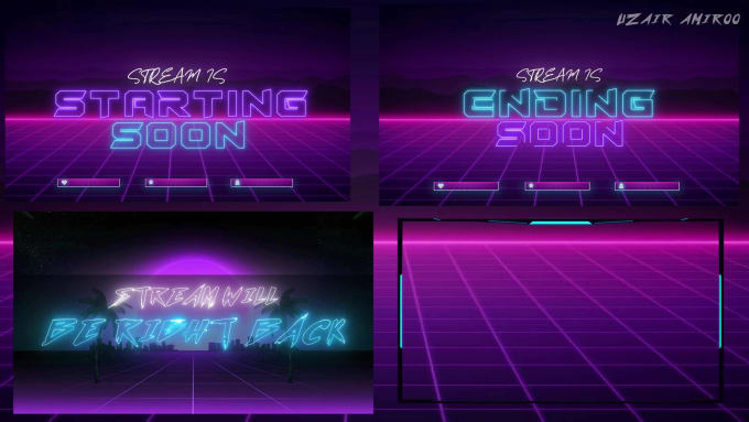 Gig Preview - Create retro 80s synth wave twitch overlays pack for stream