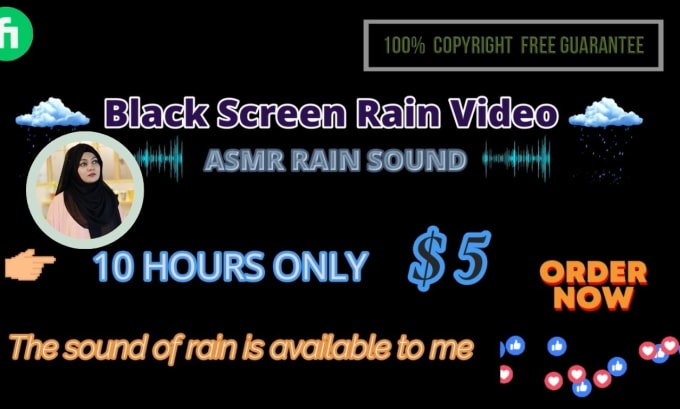 Gig Preview - Create 10 hours black screen rain and thunder rain video