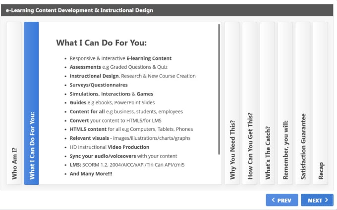 Gig Preview - Create elearning content for lms scorm aicc xapi HTML5 etc