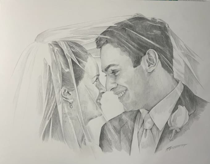 Gig Preview - Draw realistic pencil character sketch portrait from photo,couple portrait gift