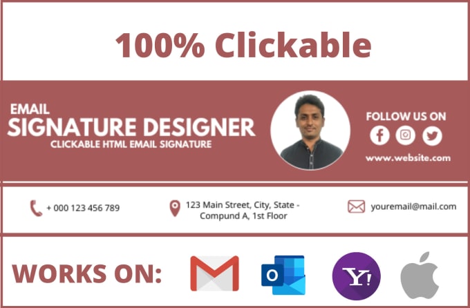 Gig Preview - Design modern clickable HTML email signature for outlook gmail, yahoo and apple