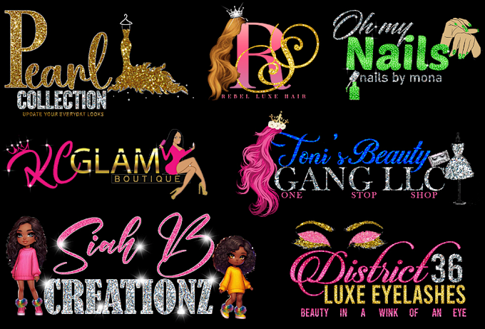 Gig Preview - Design glitter feminine beauty salon, eyelashes, hair ,nail, and boutique logo