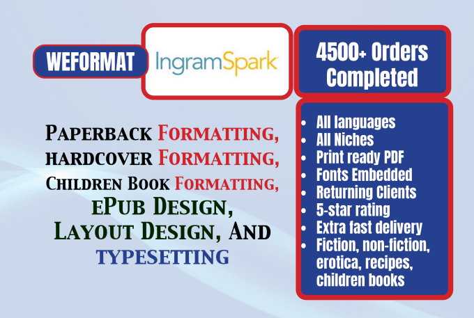 Gig Preview - Do book formatting for ingramspark using adobe indesign