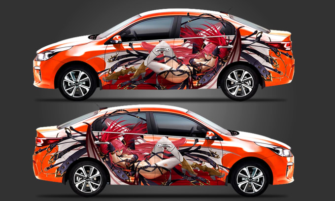 Gig Preview - Design car wrap anime style itasha design anime girl racing car wrap