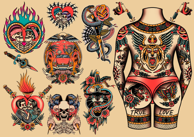 Gig Preview - Create any design in traditional tattoo or old school style