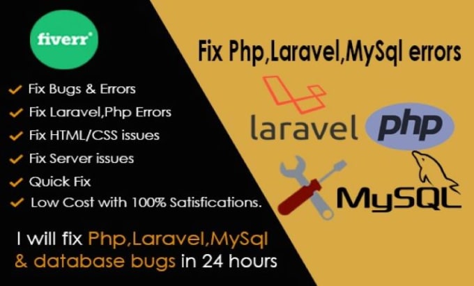 Gig Preview - Fix PHP and laravel bugs, errors, issues in 24hrs