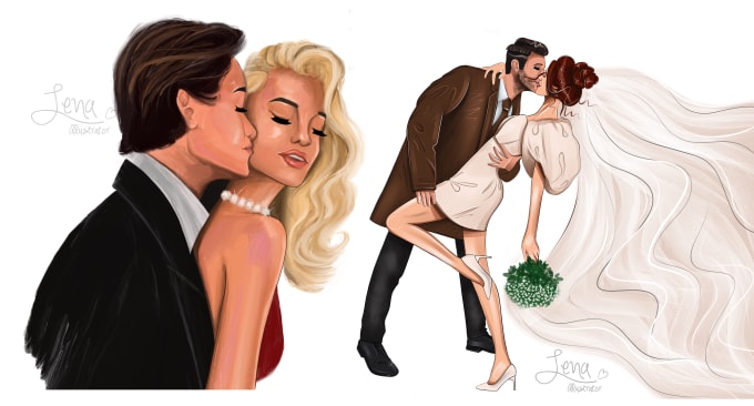 Gig Preview - Draw a fashion wedding illustration or couple portrait