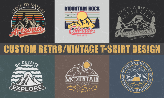 Gig Preview - Design vintage outdoor and 3d 70s vintage retro typography for t shirt, logo