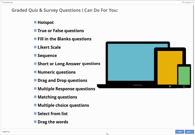 Gig Preview - Convert quizzes, surveys, assessments to HTML5 for elearning lms