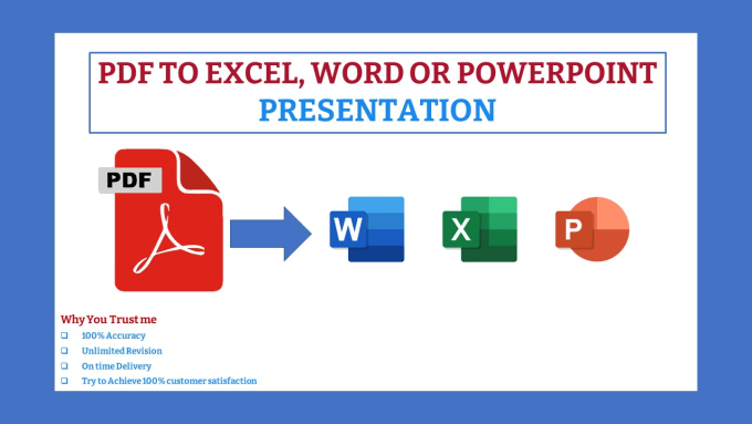 Gig Preview - Convert pdf to word, excel google sheets, powerpoint or typing task