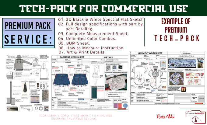 Gig Preview - Do men women and kids complete tech pack for sample to bulk use