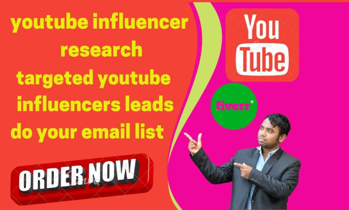 Gig Preview - Email list youtube influencer research for targeted you tube influencers leads