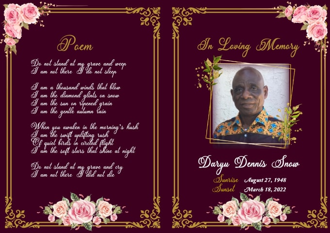 Gig Preview - Design beautiful funeral card, obituary, funeral program 5h