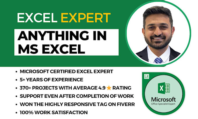 Gig Preview - Be your microsoft excel expert for formulas, pivot tables , charts, vba