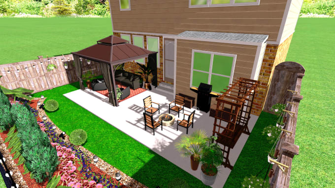 Gig Preview - Design landscape 3d backyard garden, gazebo, patio