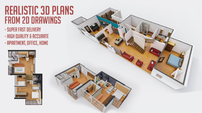 Gig Preview - Create realistic 3d floor plans in 24 hours