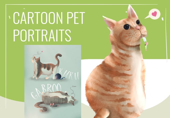 Gig Preview - Create a cat or dog cartoon portrait or any pet portrait