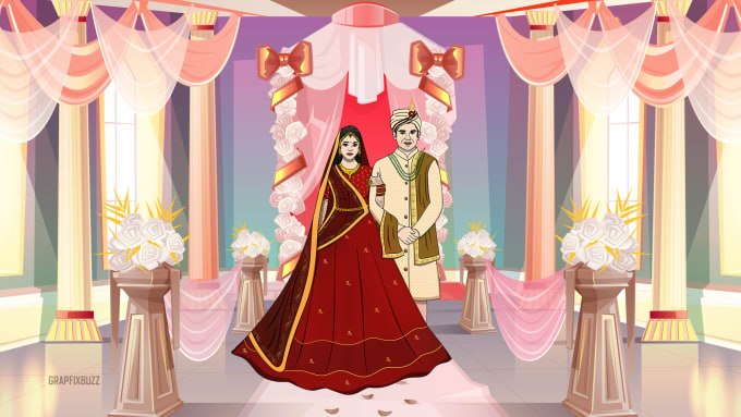 Gig Preview - Make your animated wedding invitation video with caricature