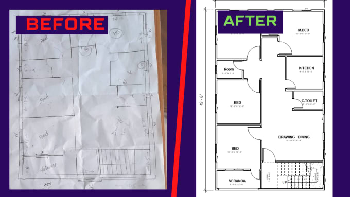 Gig Preview - Pdf, hand sketch, or image drawing to autocad