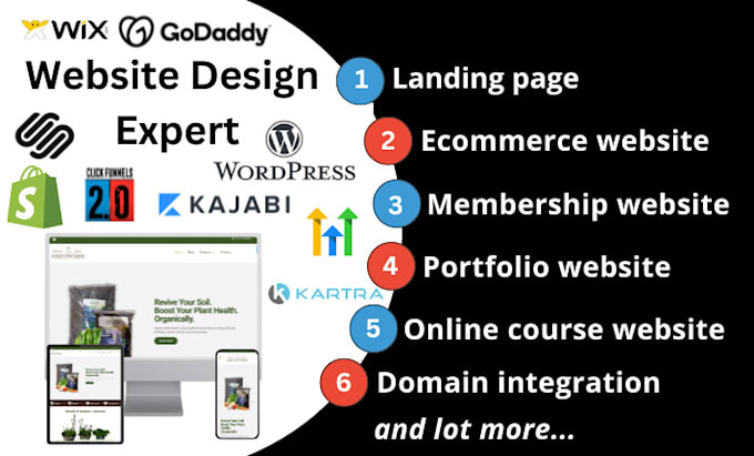 Gig Preview - Wordpress, wix, shopify, gohighlevel, weebly, godaddy, cf, kajabi website expert