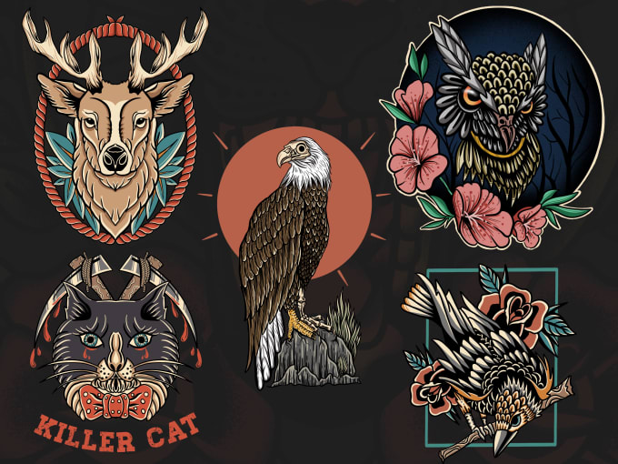 Gig Preview - Design your favorite animal in vintage style