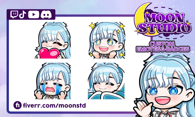 Gig Preview - Create cute chibi twitch tiktok vtuber emotes and badges