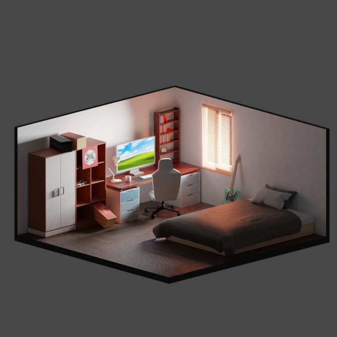 Gig Preview - Create a 3d isometric room and booth display in blender