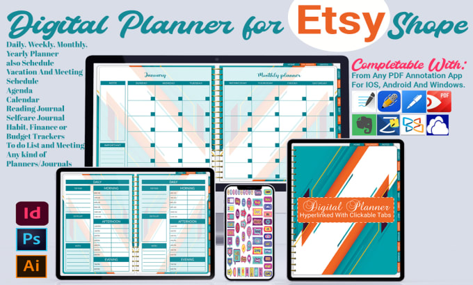 Gig Preview - Design etsy dated custom digital planner for goodnotes5