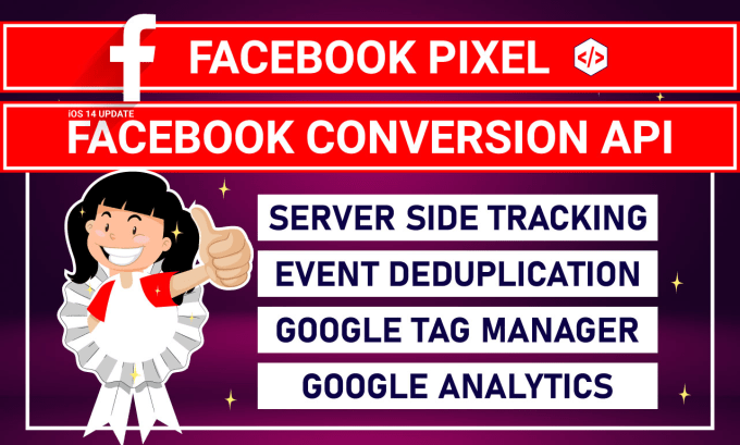 Gig Preview - Setup meta pixel, facebook pixel conversion api, ga4, server side tracking, GTM