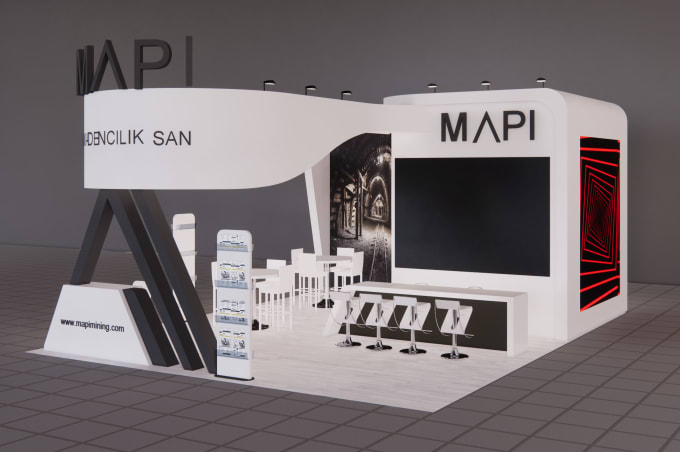 Gig Preview - Design 3d trade booth, exhibition stand, stall, and kiosk