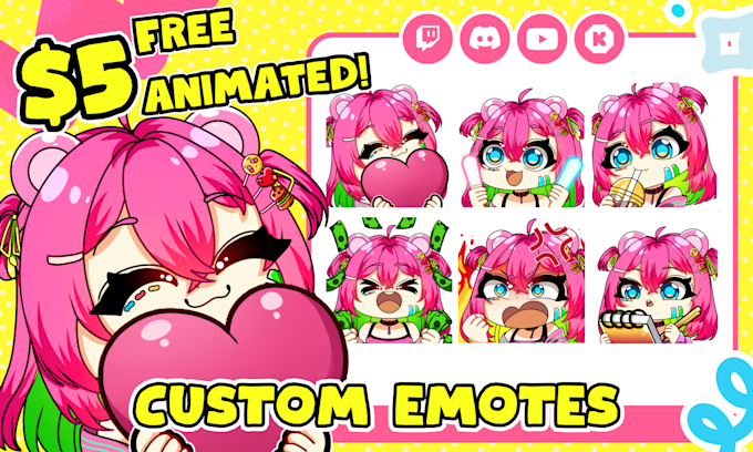 Gig Preview - Create cute emotes animated for your twitch, discord, kick, stream, and vtuber