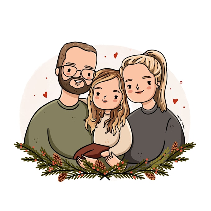 Gig Preview - Draw a cute couple, family portrait doodle for a gift