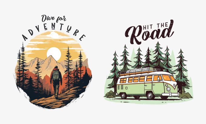 Gig Preview - Do traveling and hiking t shirt design on your concept