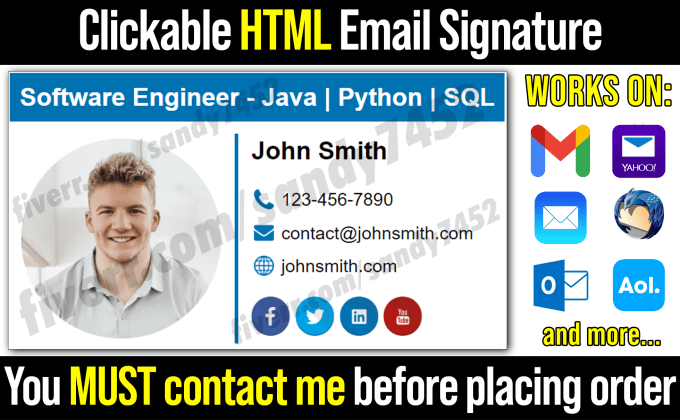 Gig Preview - Design clickable HTML email signature mobile responsive