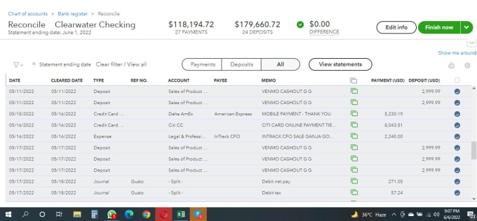 Gig Preview - Do bank reconciliation in quickbooks online, xero