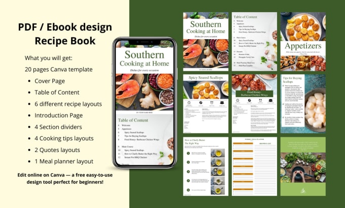 Gig Preview - Design an easy to customize recipe ebook or cookbook pdf, template available