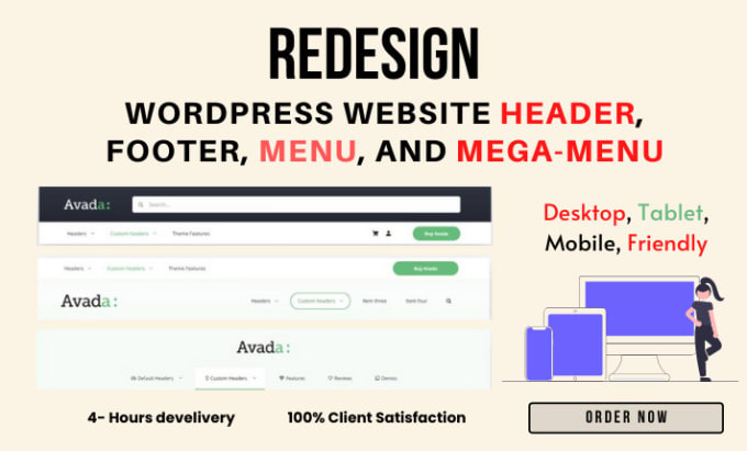 Gig Preview - Redesign your wordpress header, footer, menu, mega menu