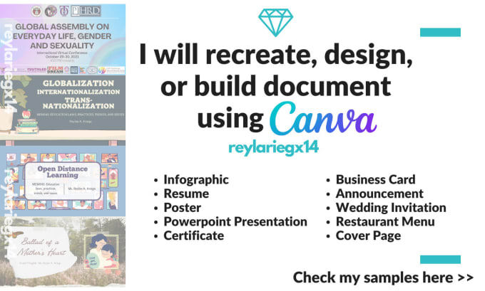 Gig Preview - Recreate, design, or build document using canva