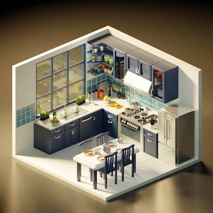 Gig Preview - Model and render a 3d isometric room with animation