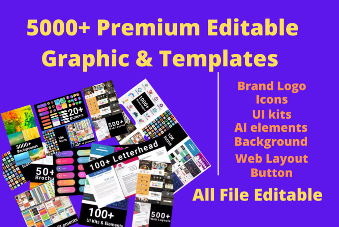 Gig Preview - Give 5000 editable graphic design templates, graphics bundle