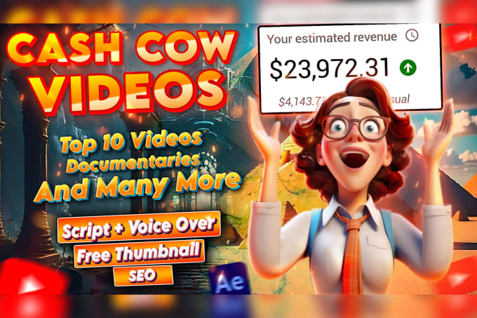 Gig Preview - Create viral youtube cash cow videos, top 10, facelss videos