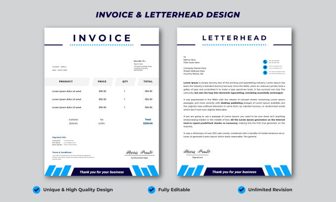 Gig Preview - Do invoice order form letterhead and receipt design template