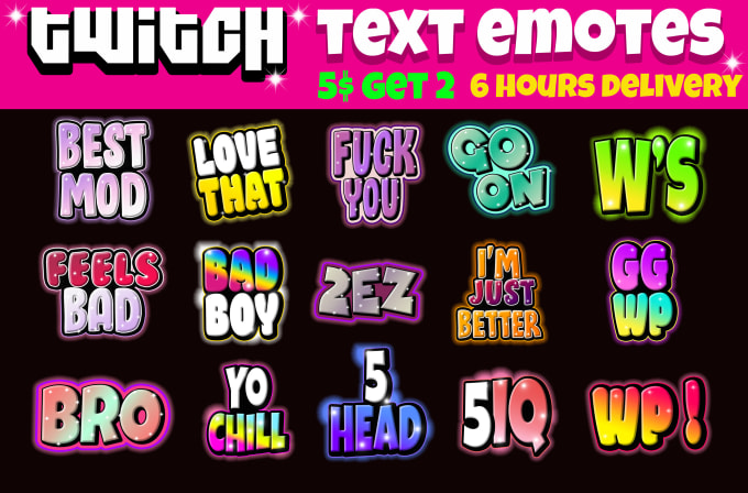 5 Text Emotes 200 IQ Love Ggwp Rip Sub Hype 